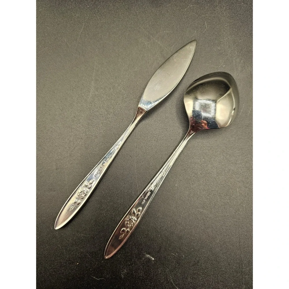 Community Stainless Morning Rose Flatware Butter Spreader and Sugar Spoon Set